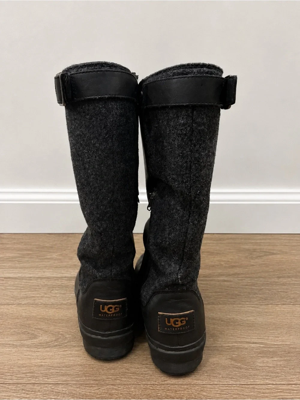 UGG Women’s Black Tall Leather and Wool-Blend Riding Boots